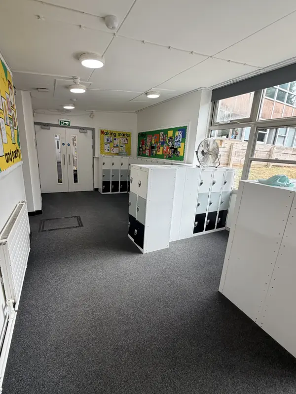 Row of school lockers on a clean carpet